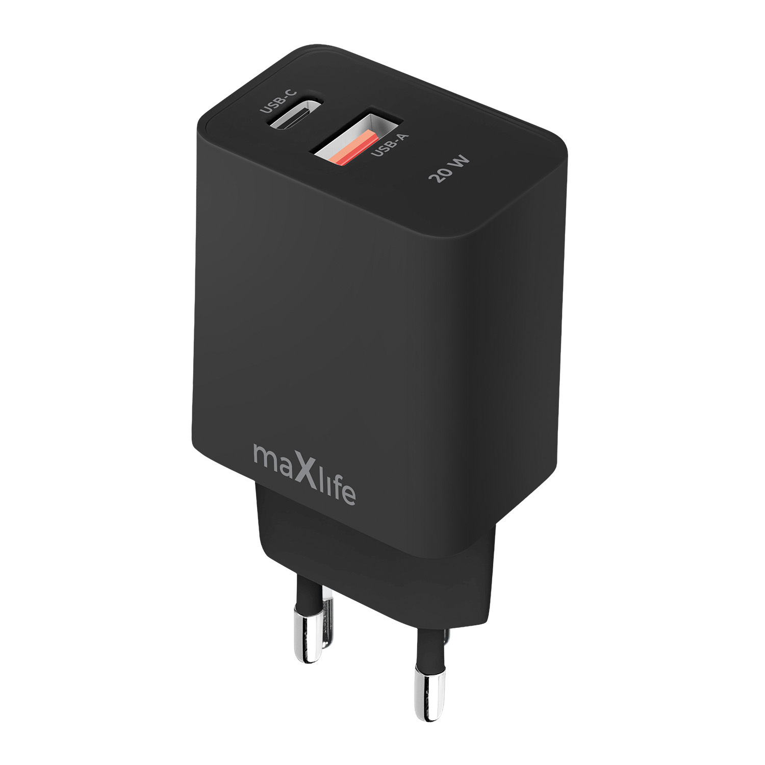 Maxlife MXTC-13-20AC PD QC laddare 1x USB-C 1x USB 20W svart