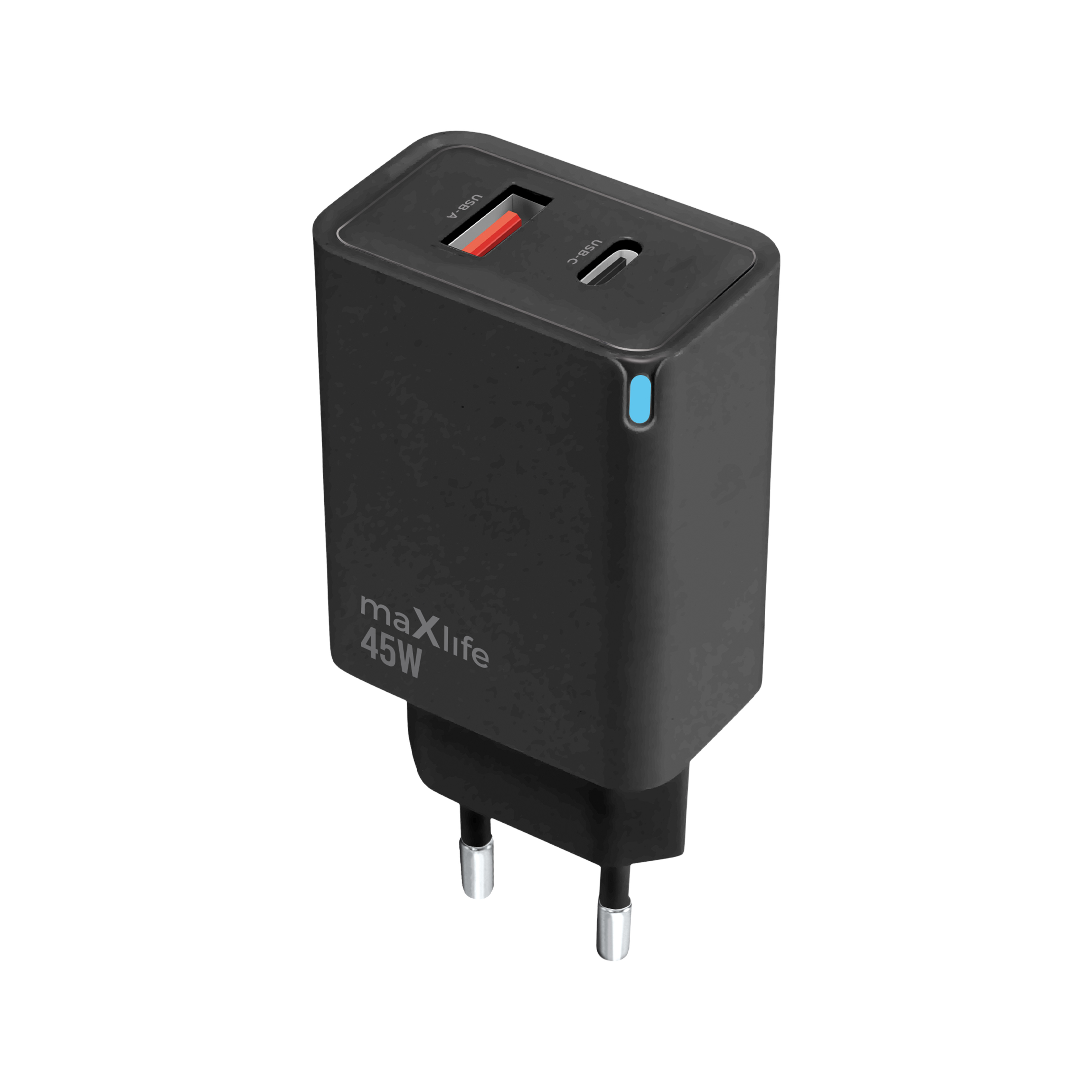 Maxlife MXTC-09-45AC GaN PD QC laddare 1x USB-C 1x USB 45W svart