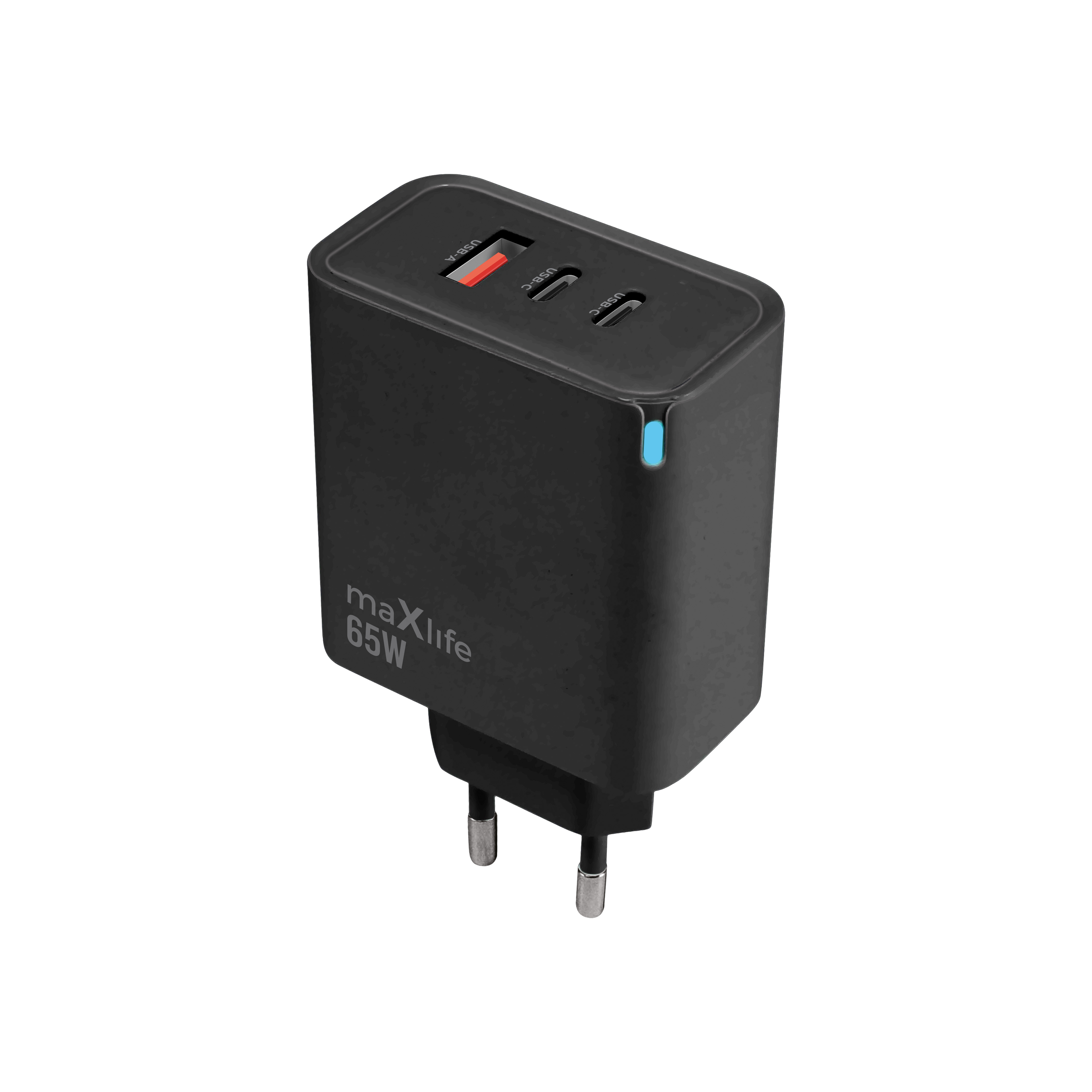 Maxlife MXTC-09-65ACC GaN PD QC laddare 2x USB-C 1x USB 65W svart