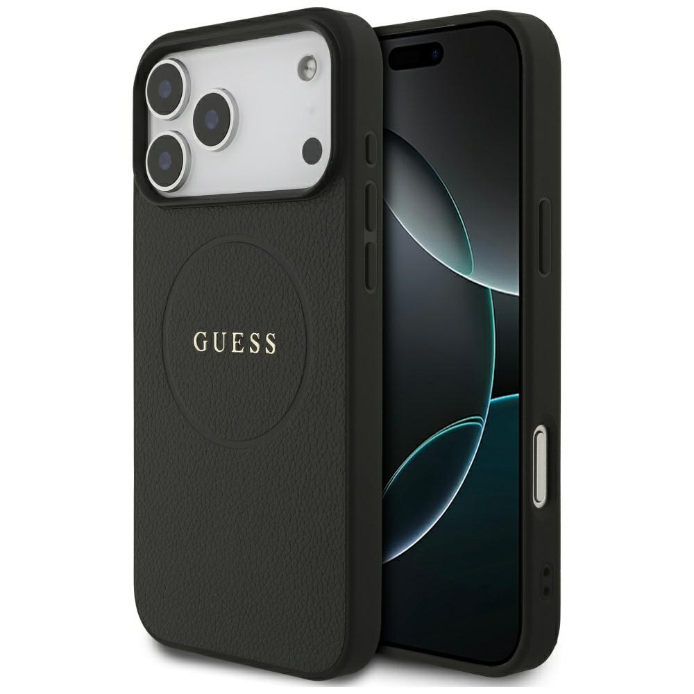 Guess Grained guld Ring MagSafe fodral för Iphone 18 Pro Max / 17 Pro Max svart