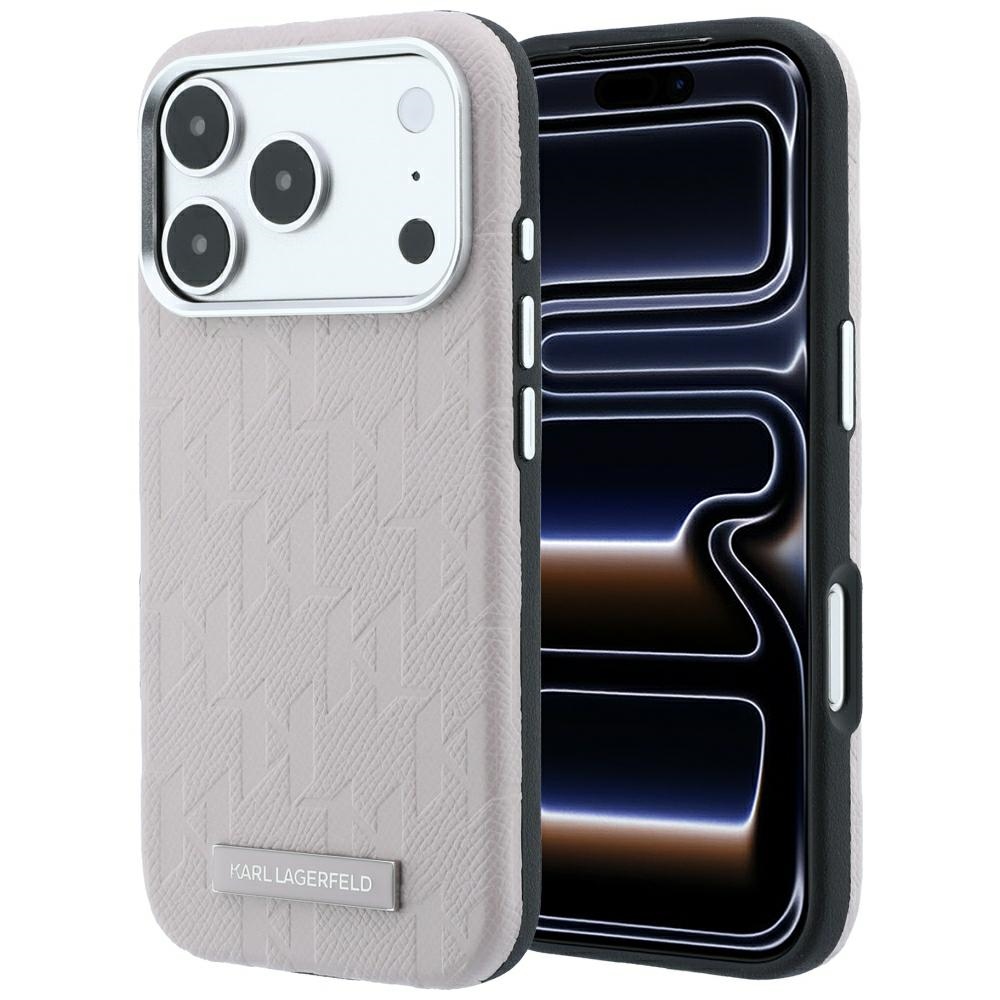 Karl Lagerfeld Grained Mono Resin Logo MagSafe fodral för iPhone 18 Pro / 17 Pro rosa