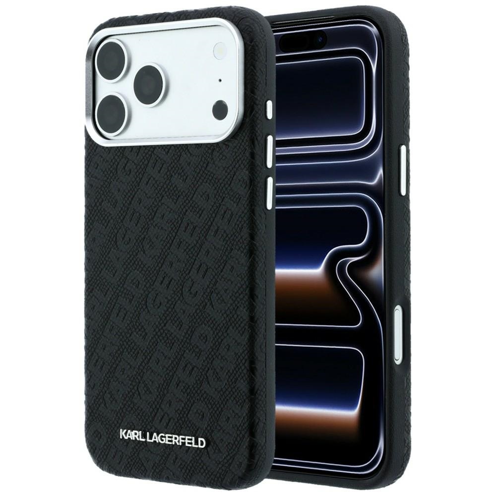 Karl Lagerfeld Grained Allover Logo Metal Elongated MagSafe fodral för iPhone 18 Pro / 17 Pro svart