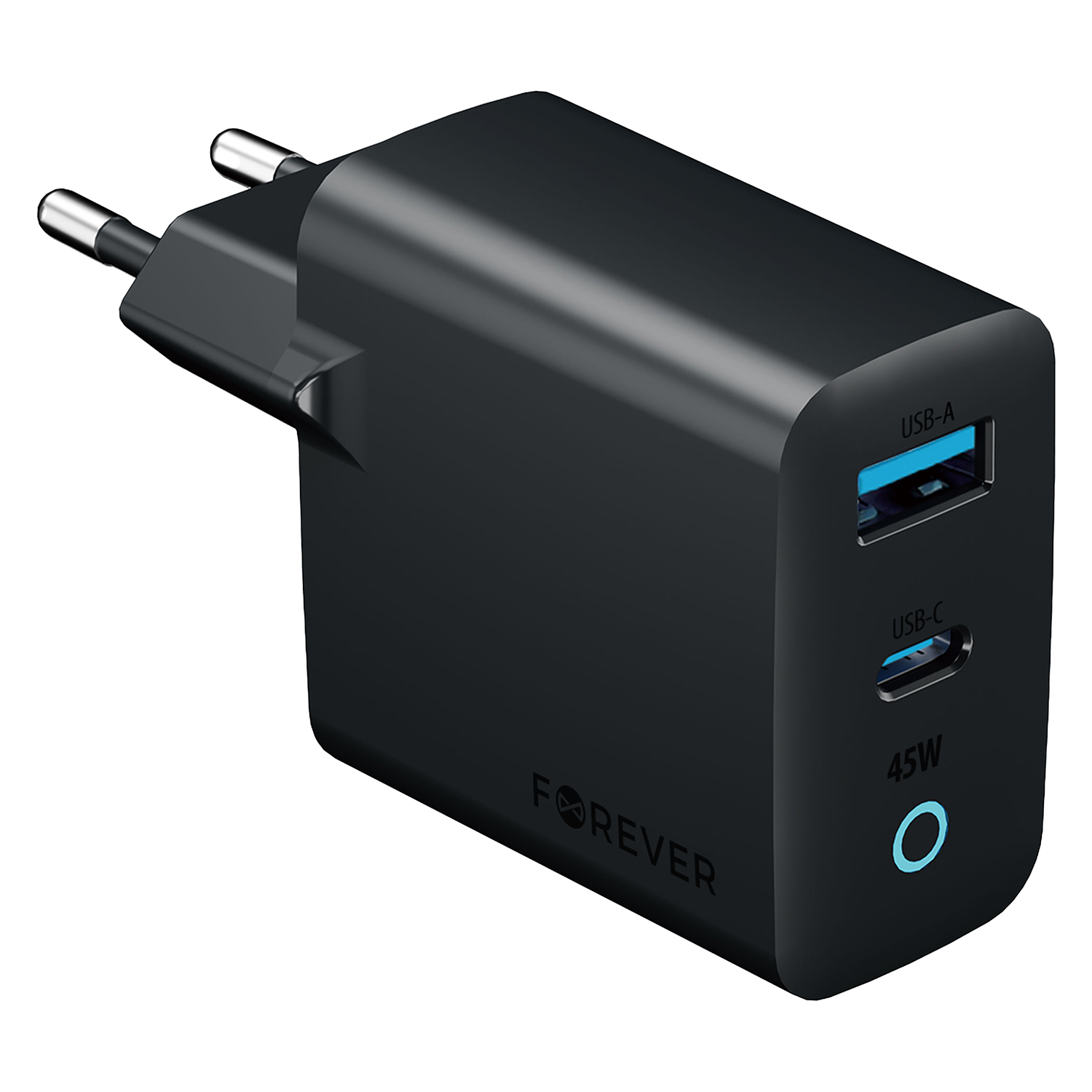 Forever Vibe-TC45AC GaN PD QC laddare 1x USB-C 1x USB 45W dark grå