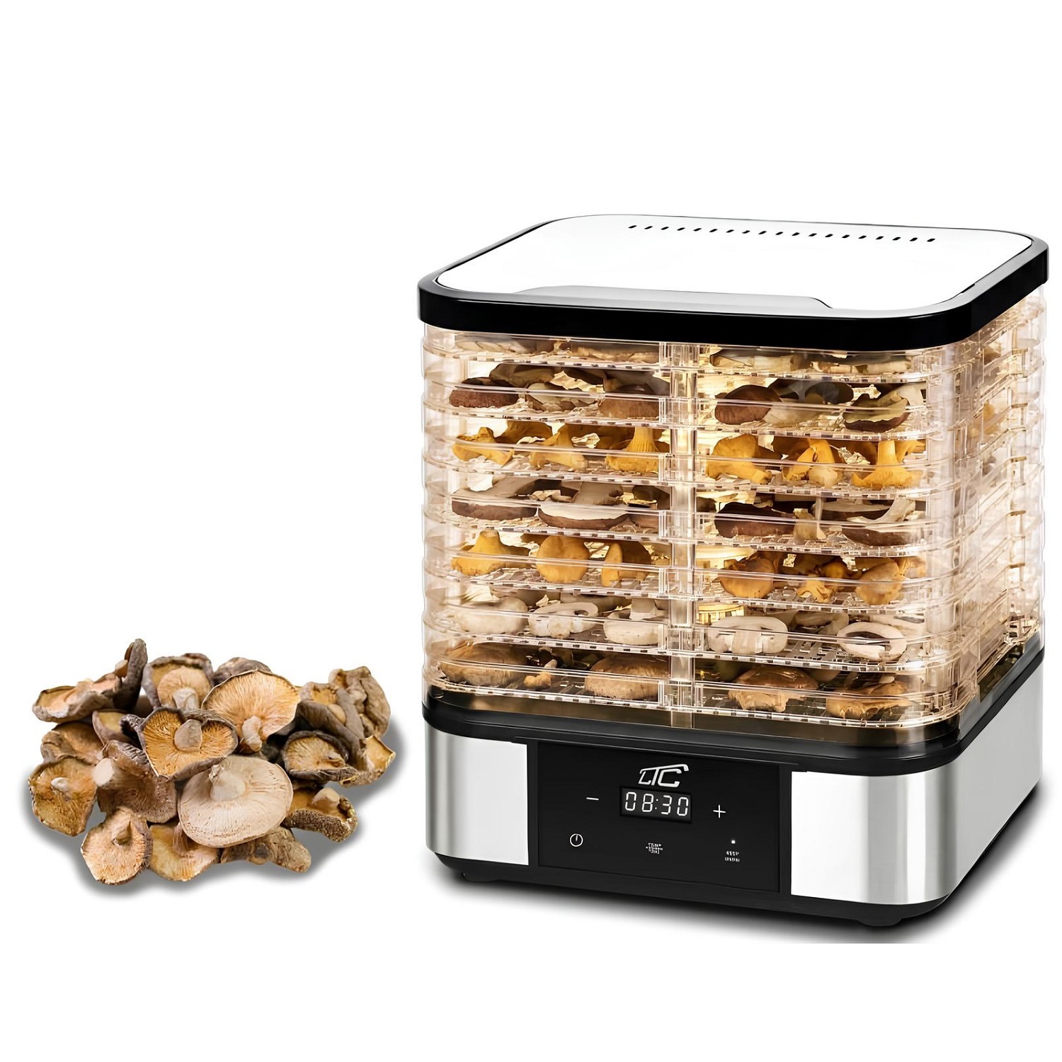 LTC 7-Tray Metal Food Dehydrator för Mushrooms and Fruit, with Display, 380W