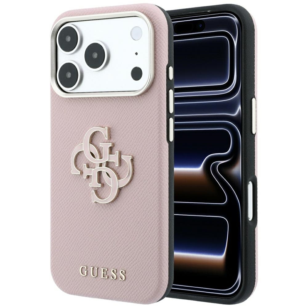 Guess Grained & Big Resin Logo fodral för Iphone 18 Pro Max / 17 Pro Max rosa