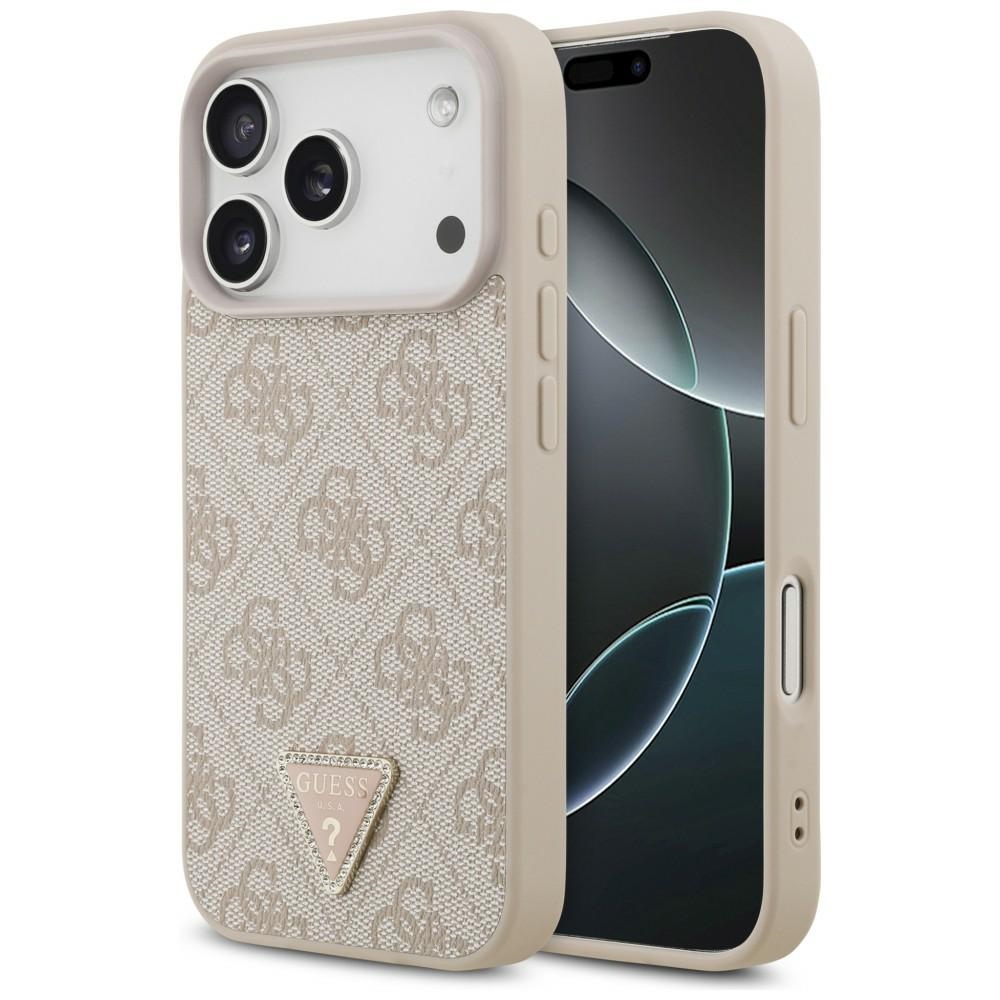 Guess Leather 4G Triangle Strass MagSafe fodral för Iphone 18 Pro / 17 Pro rosa