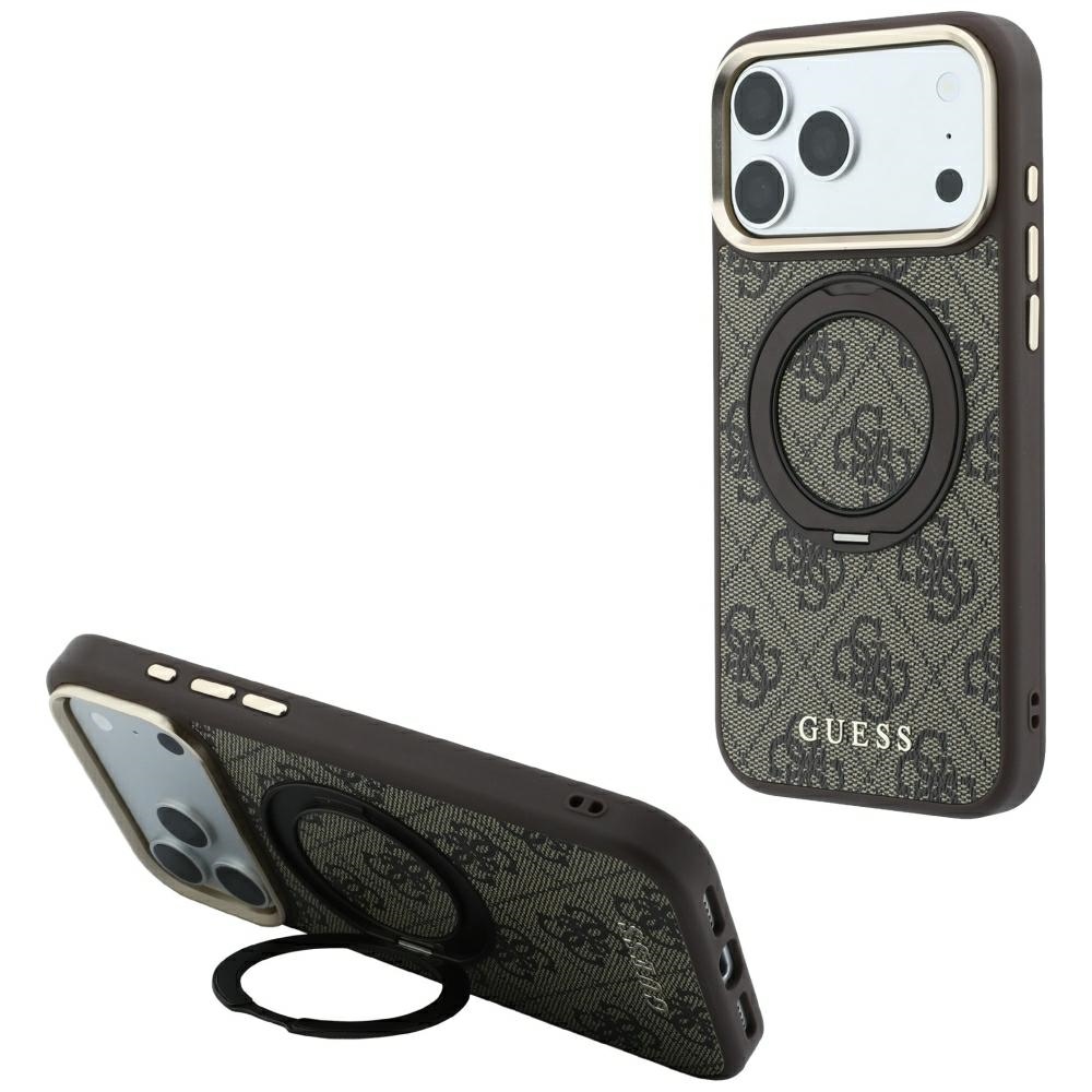 Guess Ring ställ 360 4G Classic Logo MagSafe fodral för Iphone 18 Pro / 17 Pro brun