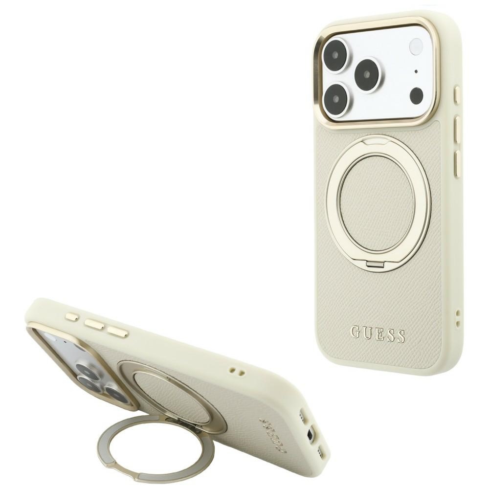 Guess Ring ställ 360 Grained Classic Logo MagSafe fodral för Iphone 18 Pro Max / 17 Pro Max beige