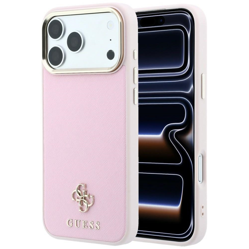 Guess Saffiano Small 4G & Classic Logo MagSafe fodral för Iphone 18 Pro Max / 17 Pro Max rosa