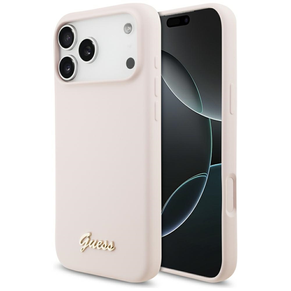 Guess Silicone Script Metal Logo MagSafe fodral för Iphone 18 Pro Max / iPhone 17 Pro Max rosa