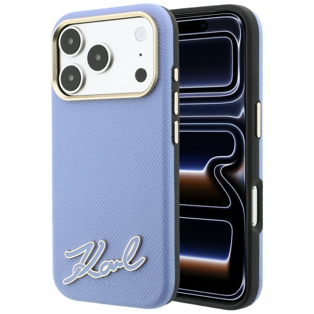 Karl Lagerfeld Grained with Resin Signature Logo MagSafe fodral för Iphone 18 Pro / 17 Pro blå
