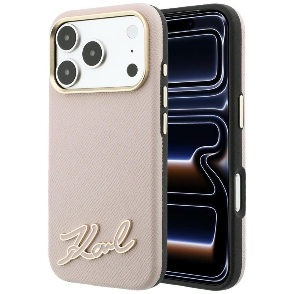 Karl Lagerfeld Grained with Resin Signature Logo MagSafe fodral för Iphone 18 Pro / 17 Pro rosa