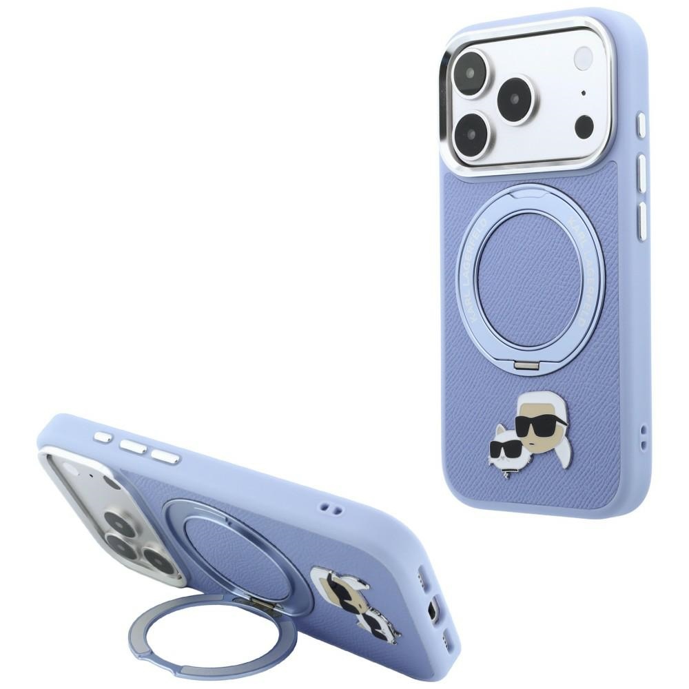Karl Lagerfeld with Ring ställ 360 Karl & Choupette Heads Pin MagSafe fodral för Iphone 18 Pro / 17 Pro blå