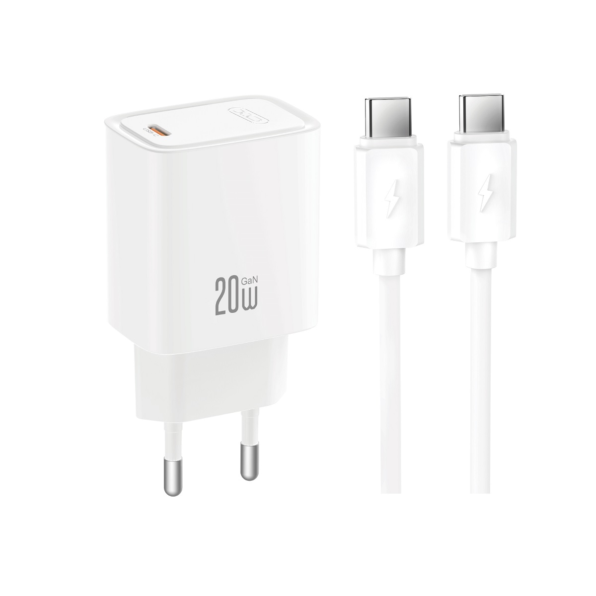 XO wall laddare CE51 PD 20W 1x USB-C vit + USB-C - USB-C kabel