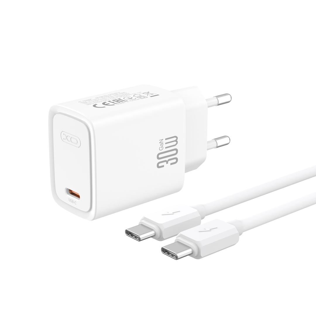 XO wall laddare CE53 PD 30W 1x USB-C vit + USB-C - USB-C kabel