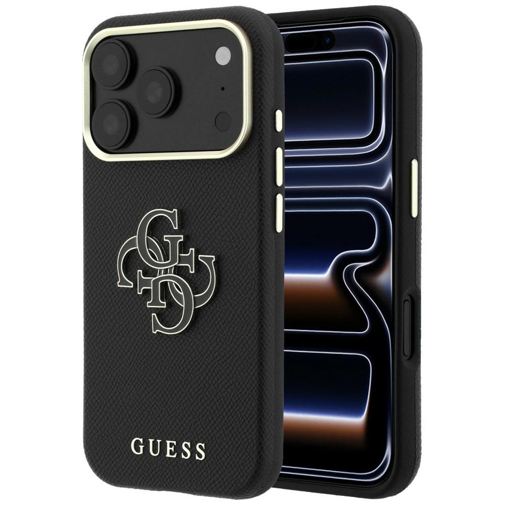 Guess Grained & Big Resin Logo fodral för iPhone 18 Pro / 17 Pro svart