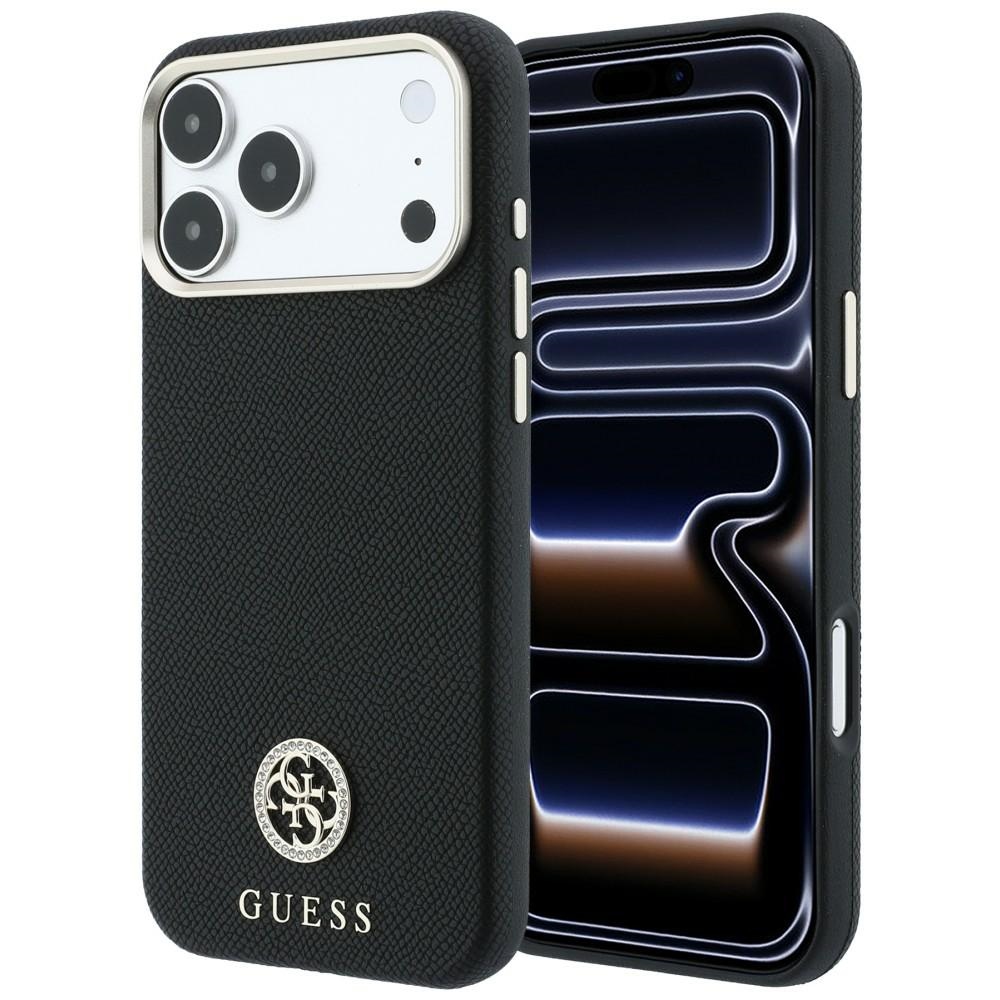 Guess Grained Round Strass Logo MagSafe fodral för iPhone 18 Pro / 17 Pro svart