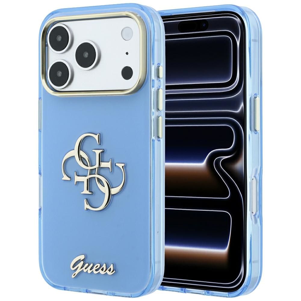 Guess IML 4G Script Metal fodral för iPhone 18 Pro Max / 17 Pro Max ljusblå