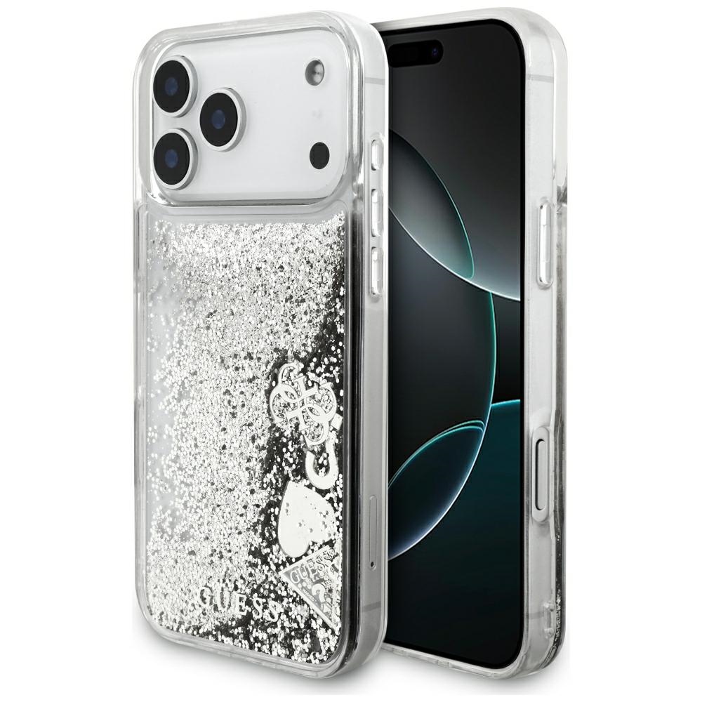 Guess Liquid Glitter 4G Charms fodral för iPhone 18 Pro / 17 Pro silver