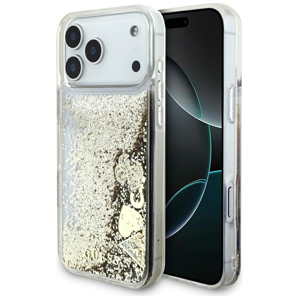 Guess Liquid Glitter 4G Charms fodral för iPhone 18 Pro / 17 Pro guld