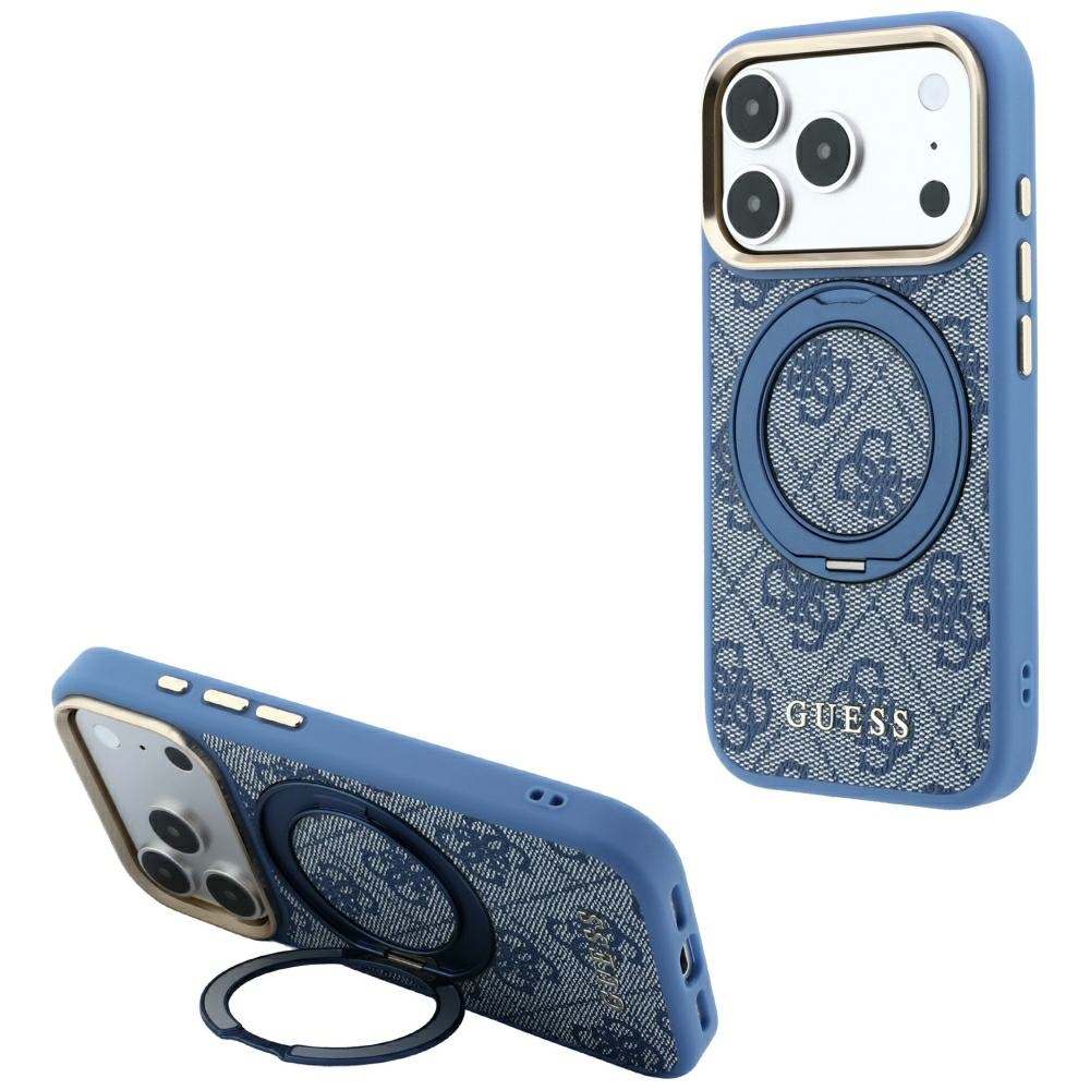 Guess Ring ställ 360 4G Classic Logo MagSafe fodral för iPhone 18 Pro / 17 Pro blå