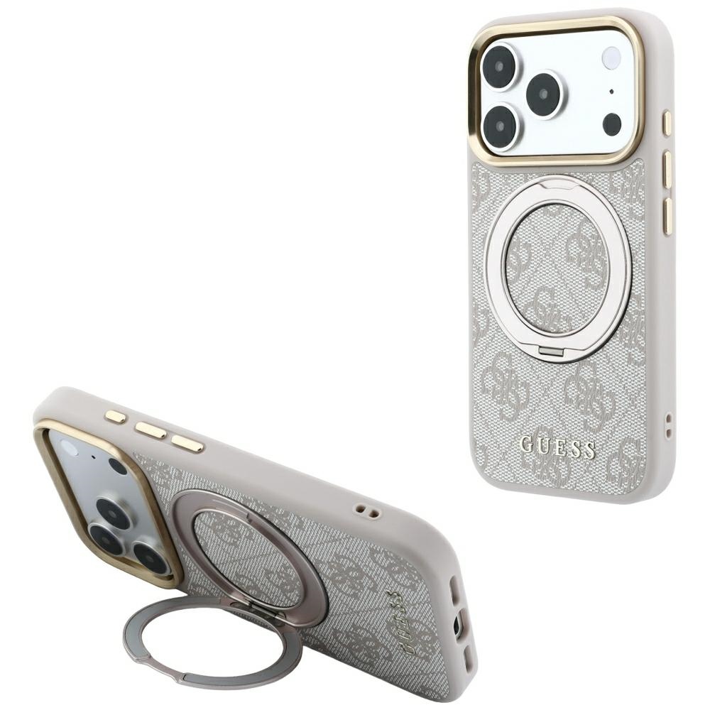 Guess Ring ställ 360 4G Classic Logo MagSafe fodral för iPhone 18 Pro / 17 Pro rosa