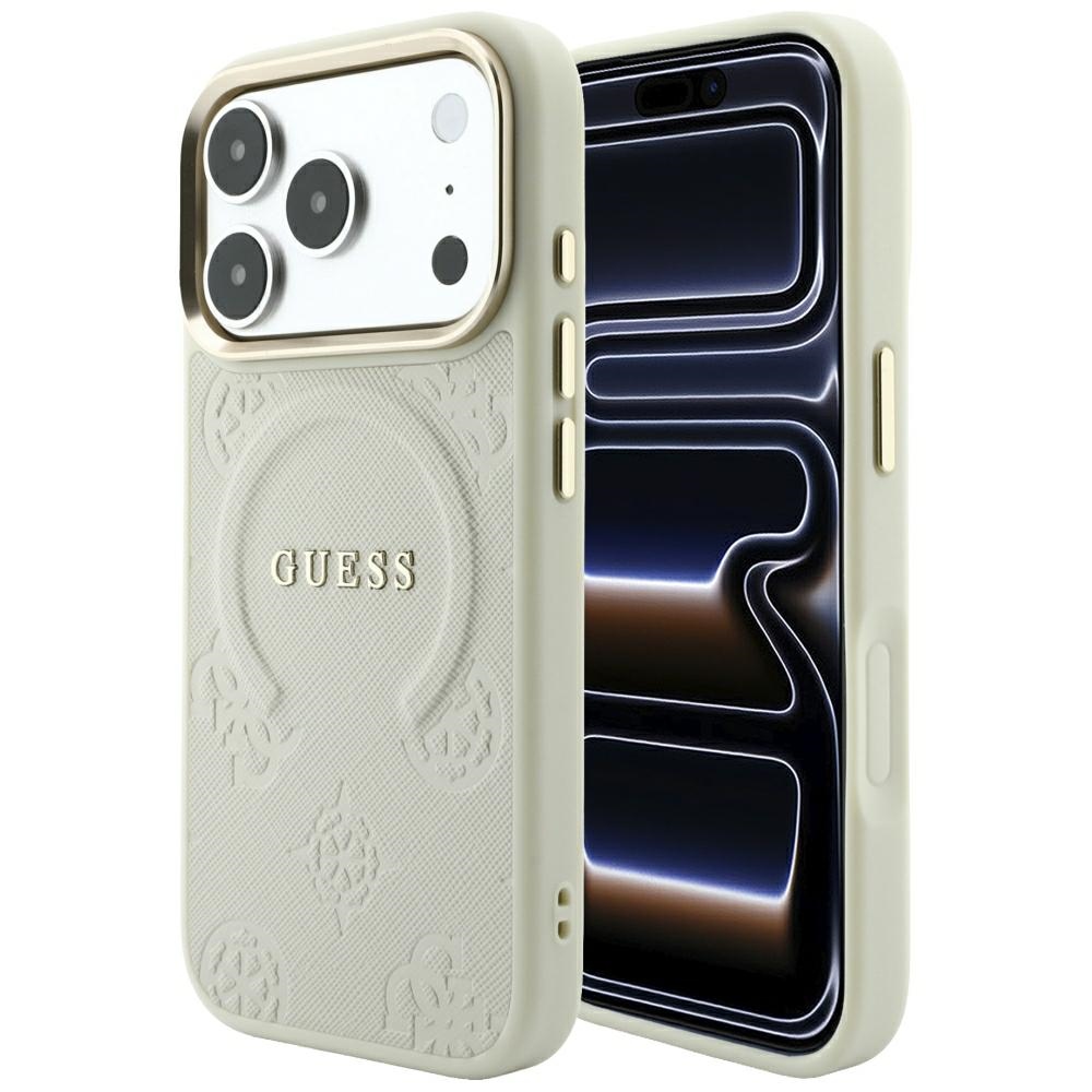 Guess Saffiano Peony & Ring MagSafe fodral för iPhone 18 Pro Max / 17 Pro Max beige