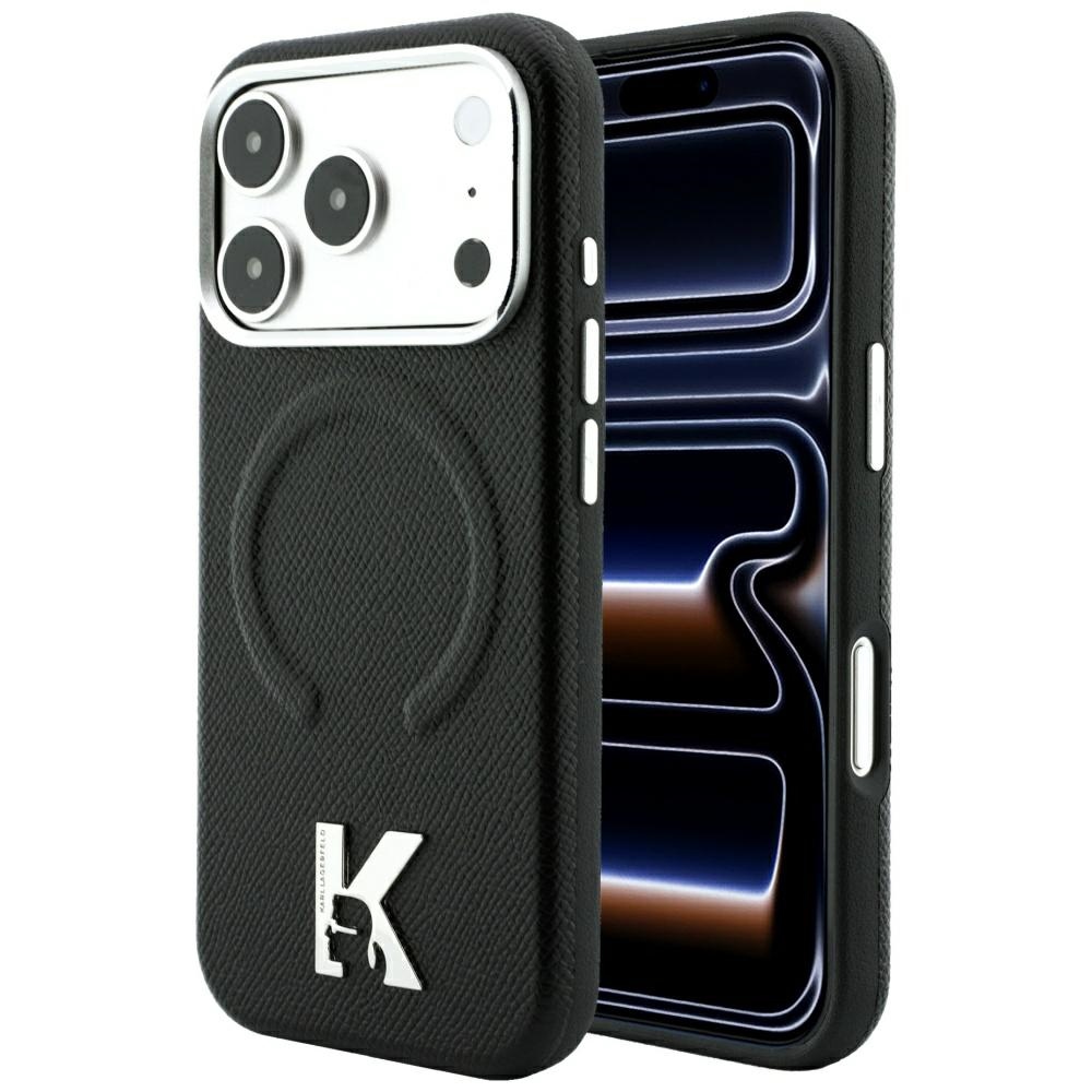 Karl Lagerfeld Grained Embossed Ring Kameo Logo MagSafe fodral för iPhone 18 Pro / 17 Pro svart