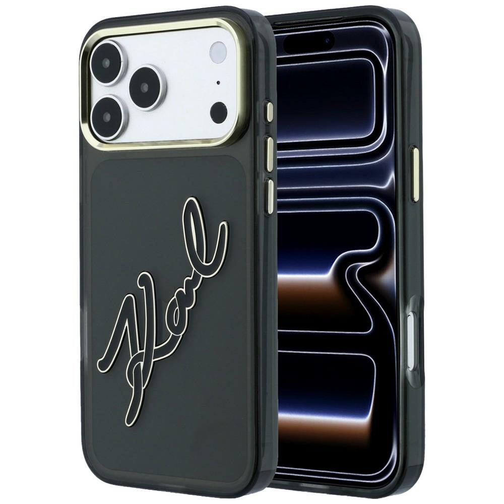 Karl Lagerfeld IML Big Signature Resin Metal Frame fodral för iPhone 18 Pro Max / 17 Pro Max svart