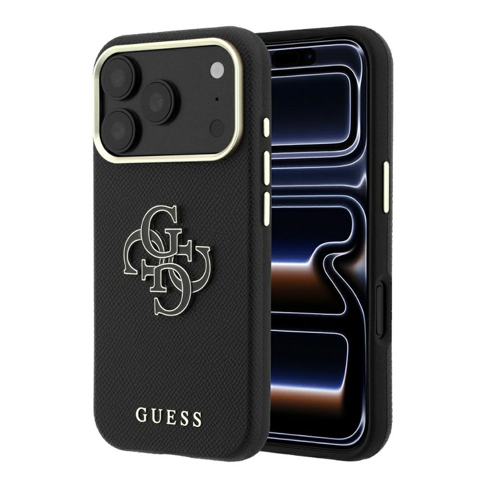 Guess Grained & Big Resin Logo fodral för Iphone 18 Pro Max / 17 Pro Max svart