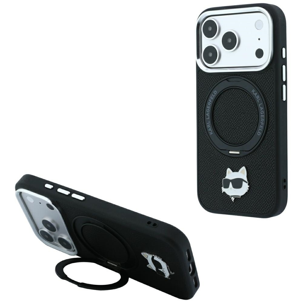 Karl Lagerfeld with Ring ställ 360 Choupette Head Pin MagSafe fodral för iPhone 18 Pro Max / 17 Pro Max svart