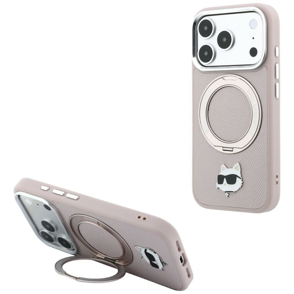 Karl Lagerfeld with Ring ställ 360 Choupette Head Pin MagSafe fodral för iPhone 18 Pro Max / 17 Pro Max rosa