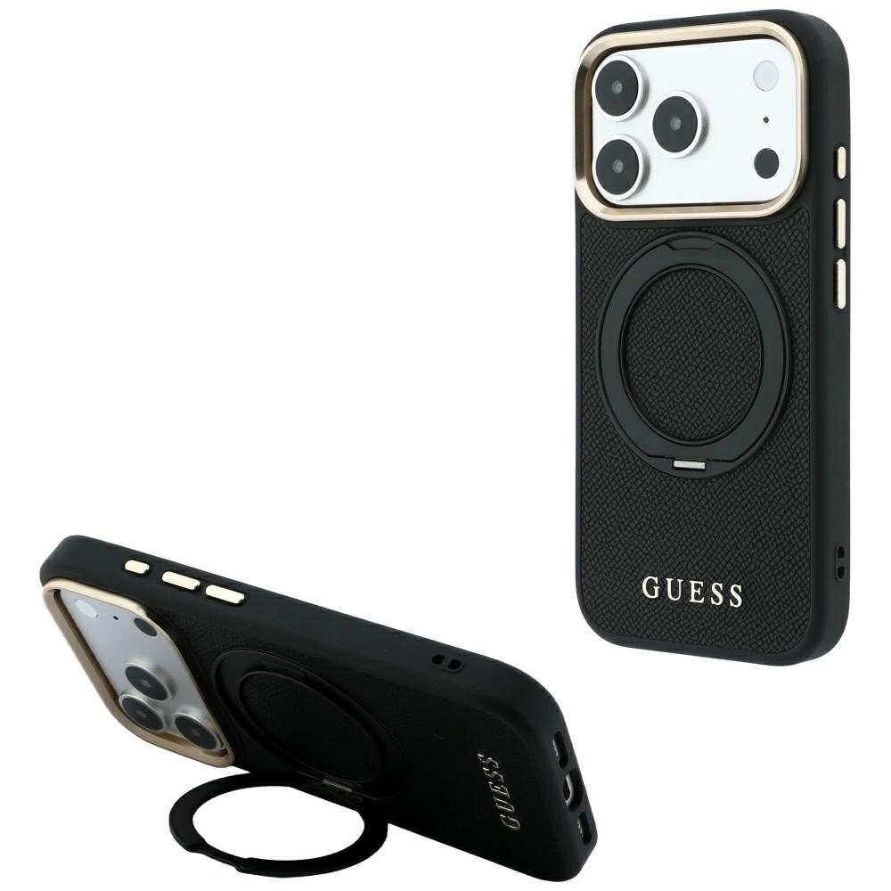 Guess Ring ställ 360 Grained Classic Logo MagSafe fodral för iPhone 18 Pro / 17 Pro svart