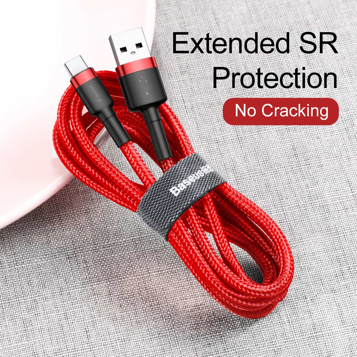 Baseus cable Cafule USB – USB-C 0,5 m 3A red