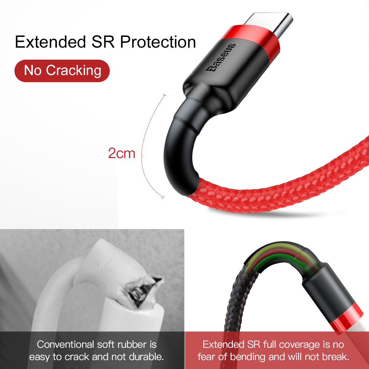 Baseus cable Cafule USB – USB-C 0,5 m 3A red