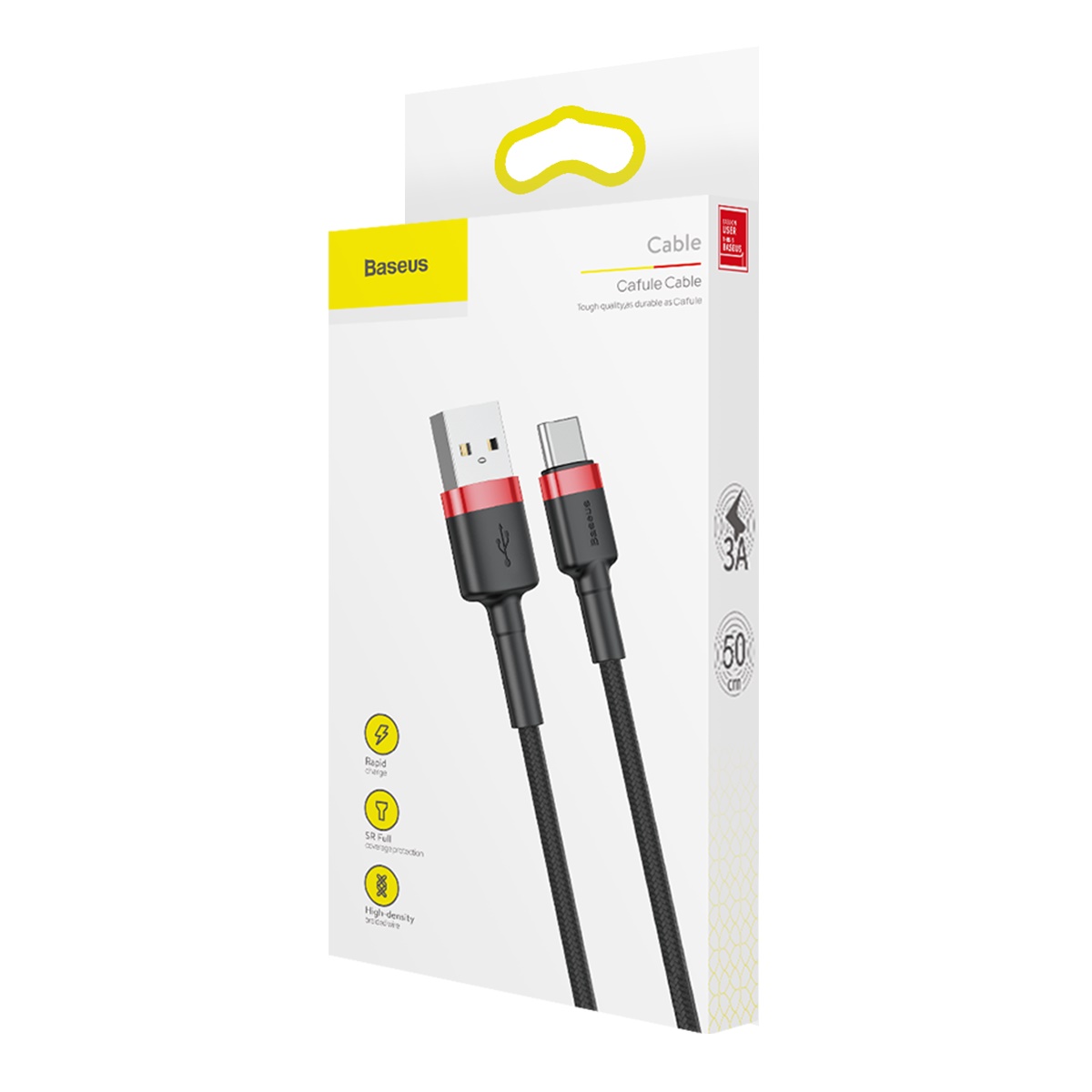 Baseus cable Cafule USB – USB-C 0,5 m 3A red-black