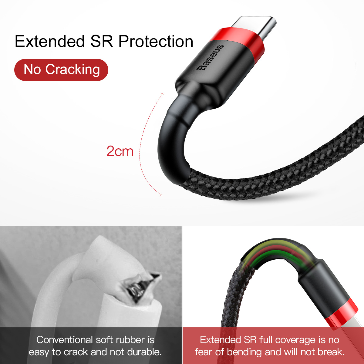 Baseus cable Cafule USB – USB-C 0,5 m 3A red-black