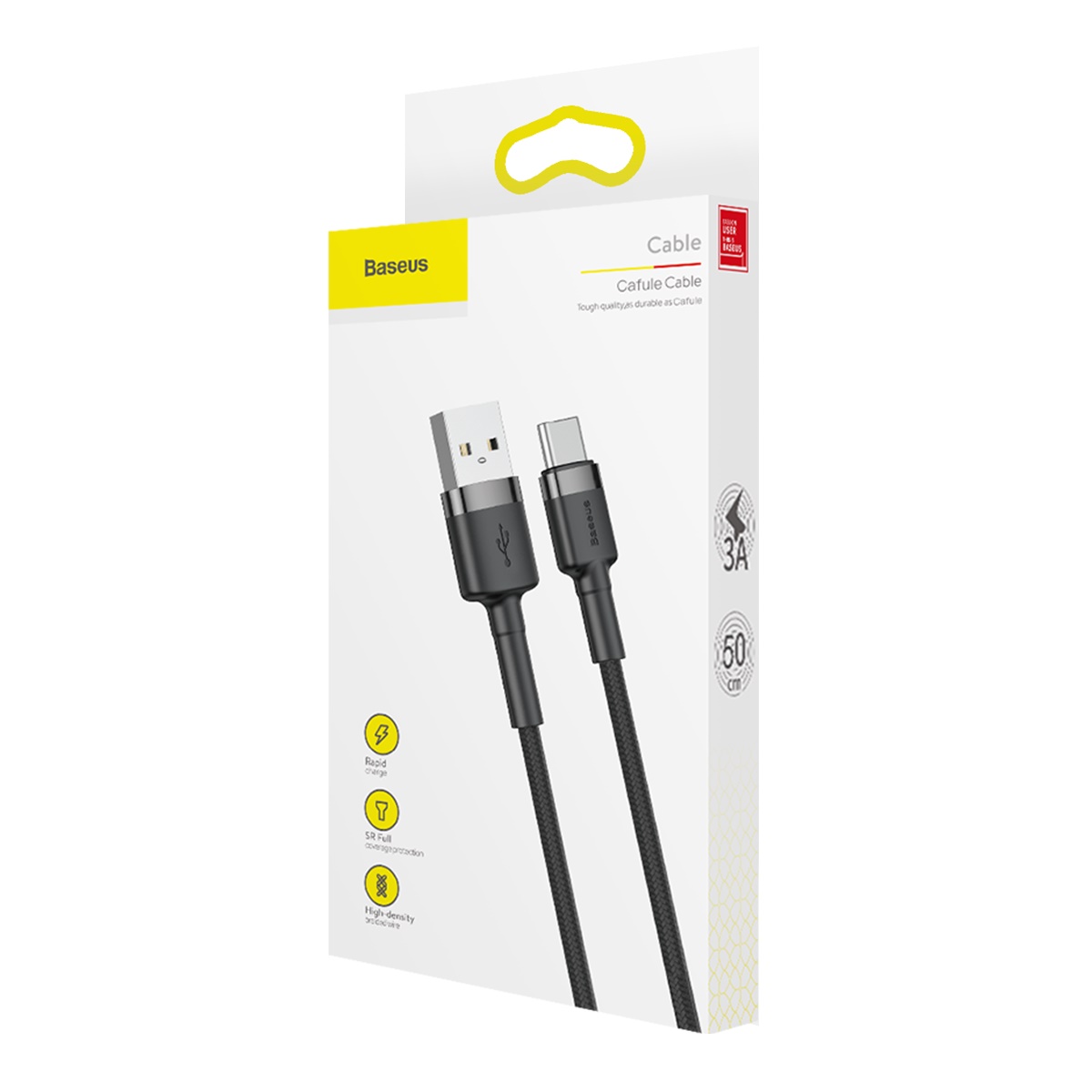 Baseus cable Cafule USB – USB-C 0,5 m 3A gray-black
