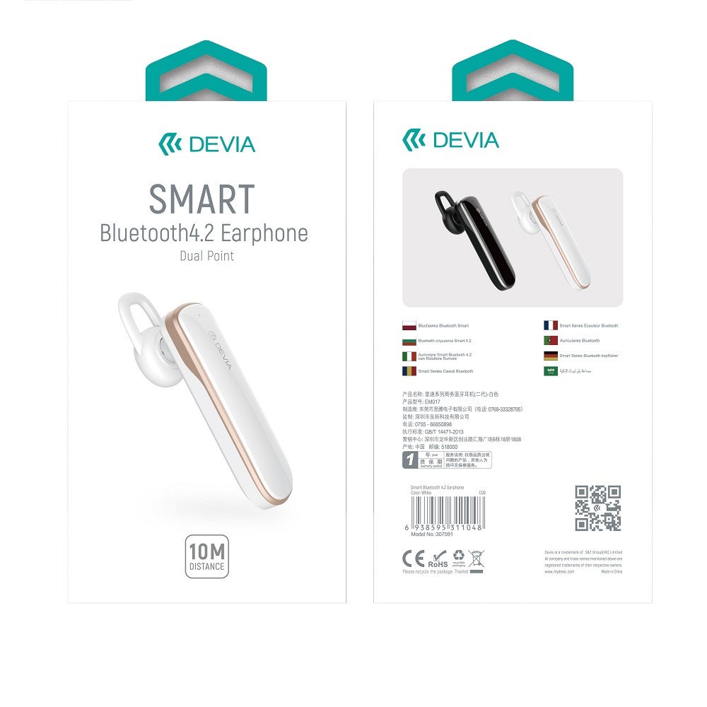 Devia słuchawka Bluetooth Smart 4.2 new biała