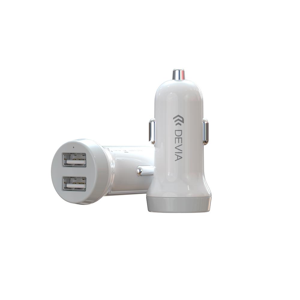 Devia bil laddare Smart 2x USB 3,1A vit + Lightning-kabel