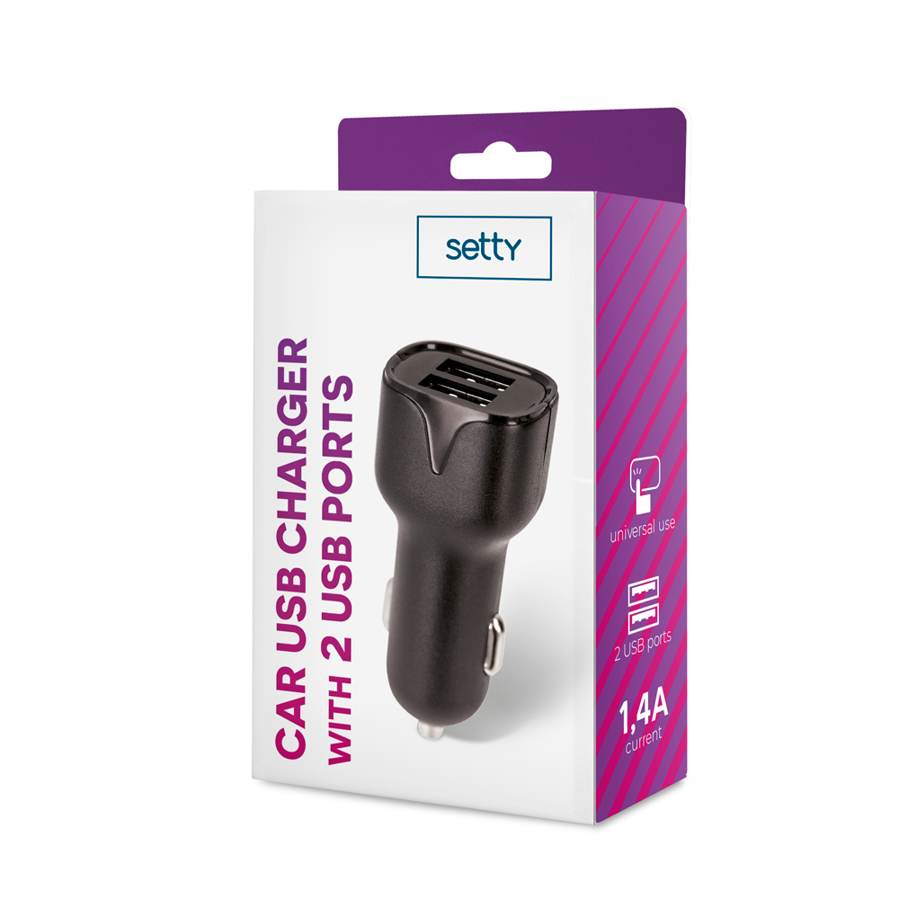 Setty car charger 2x USB 1,4A black