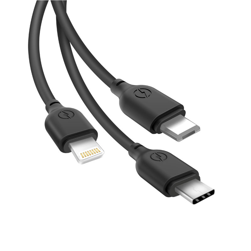 XO-kabel NB103 3-i-1 USB – Lightning + USB-C + microUSB 1,0 m 2,1A svart