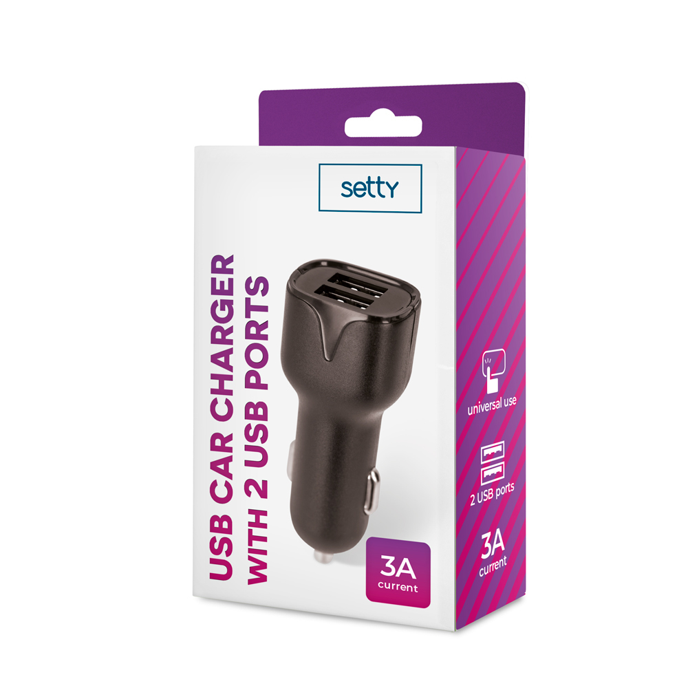 Setty bil-laddare 2x USB 3A svart
