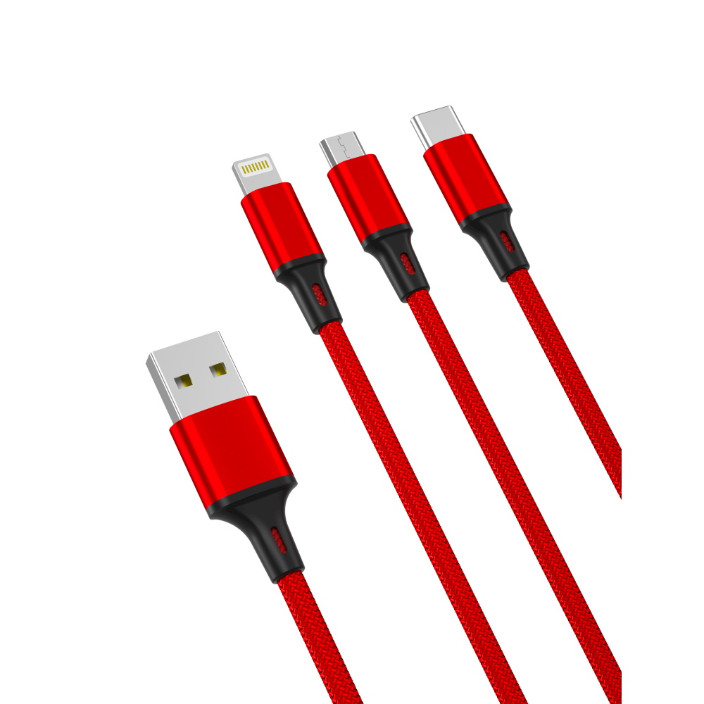 XO-kabel NB173 3in1 USB – Lightning + USB-C + microUSB 1,2 m 2,4A röd