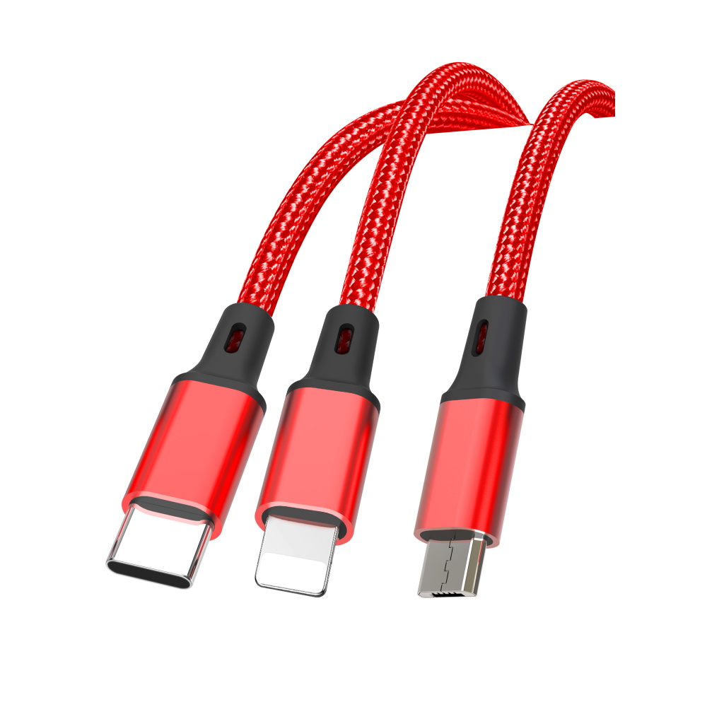 XO-kabel NB173 3in1 USB – Lightning + USB-C + microUSB 1,2 m 2,4A röd