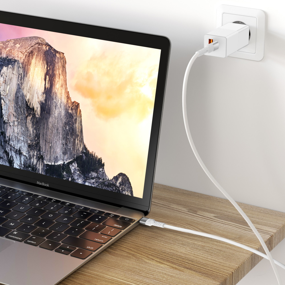 Forever Core Högeffektkabel USB – USB-C 2,0 m vit 100W för GaN