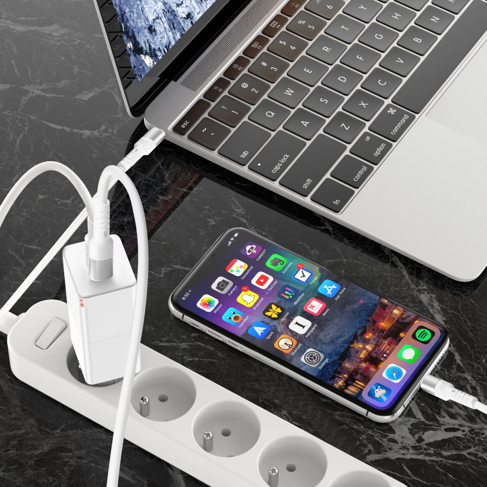 Forever Core Högeffektkabel USB – USB-C 2,0 m vit 100W för GaN