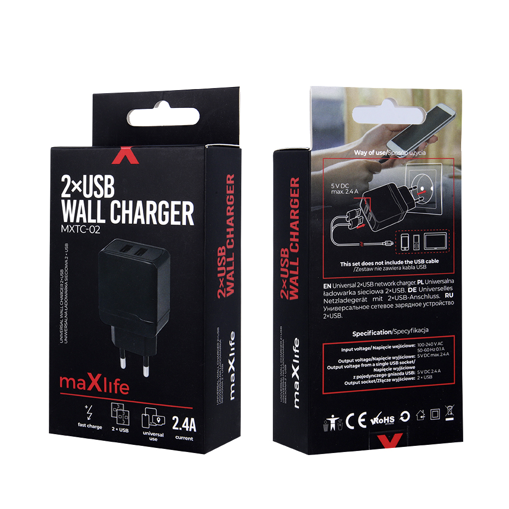 Maxlife MXTC-02 charger 2x USB 2.4A black