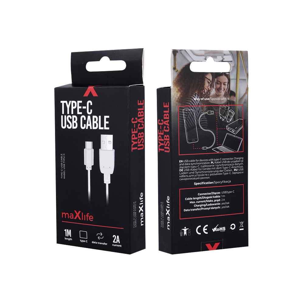 Maxlife kabel USB - USB-C 1,0 m 2A biały