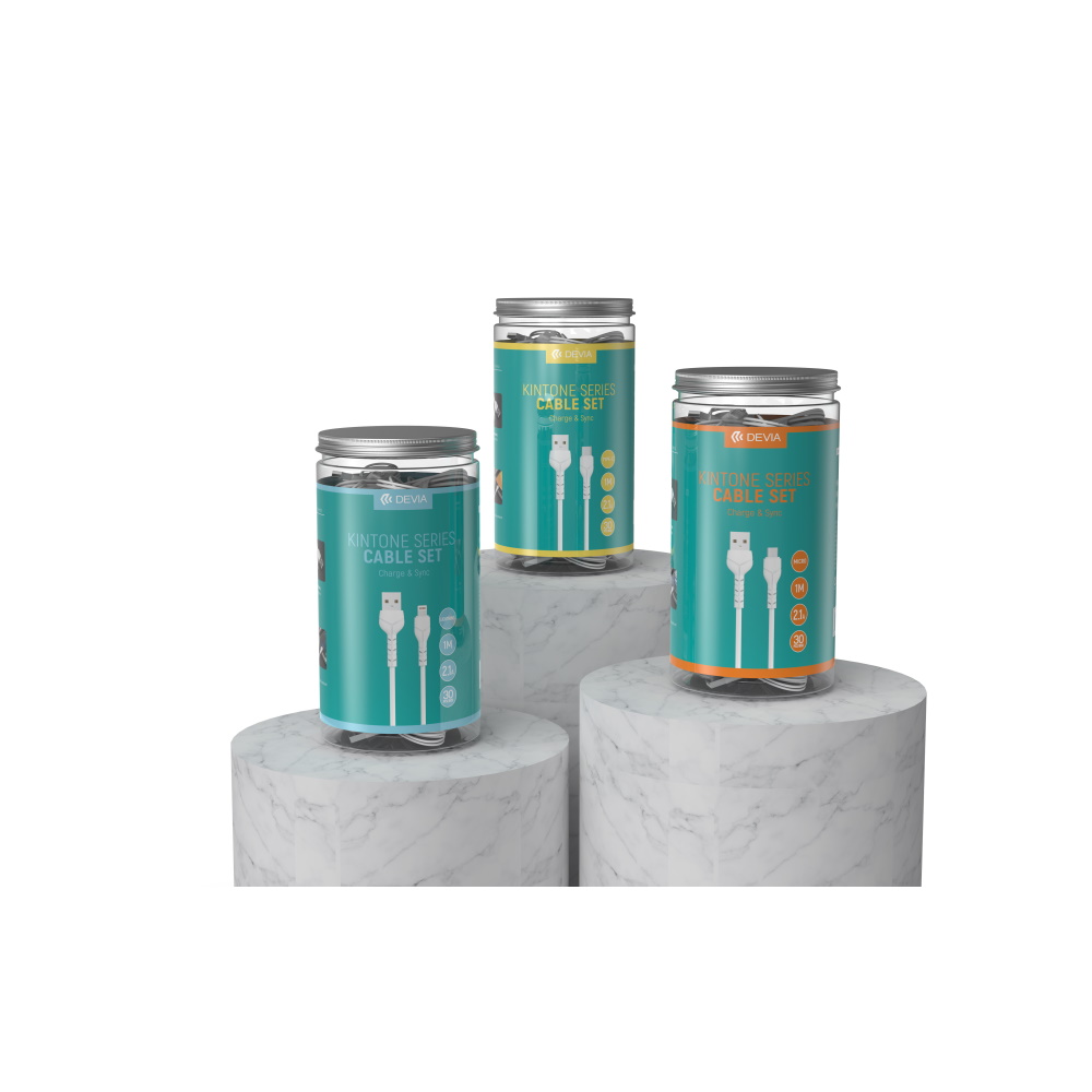 Devia cable Kintone V2 EC305 USB – USB-C 1,0 m 2,1A white set 30 pcs